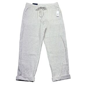 GAP Easy Pant Stripe Linen Blend‎ Drawstring Cropped Trouser Sz S Fit 30" NWT